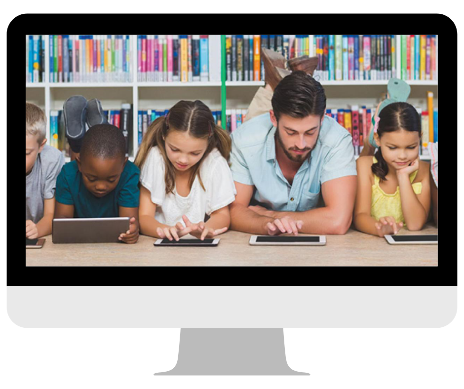 online tutoring main image with children and adults on ipad